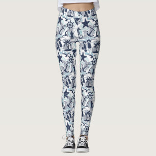 Leggings Nautical Beach Pattern Navy ID839