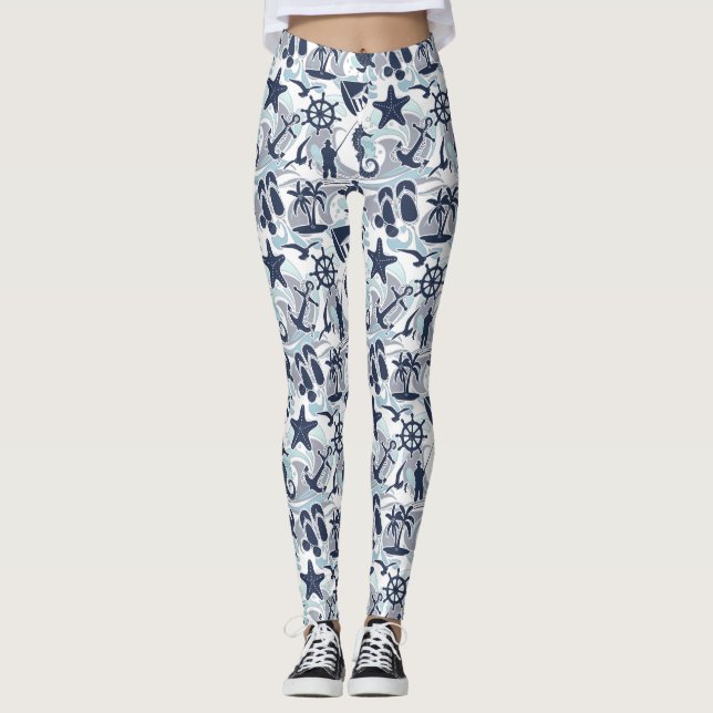 Leggings Nautical Beach Pattern Navy ID839 (Anverso)