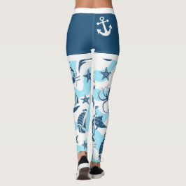 Leggings Nautical Blue White Anchour Sailboat Sea Life Beac