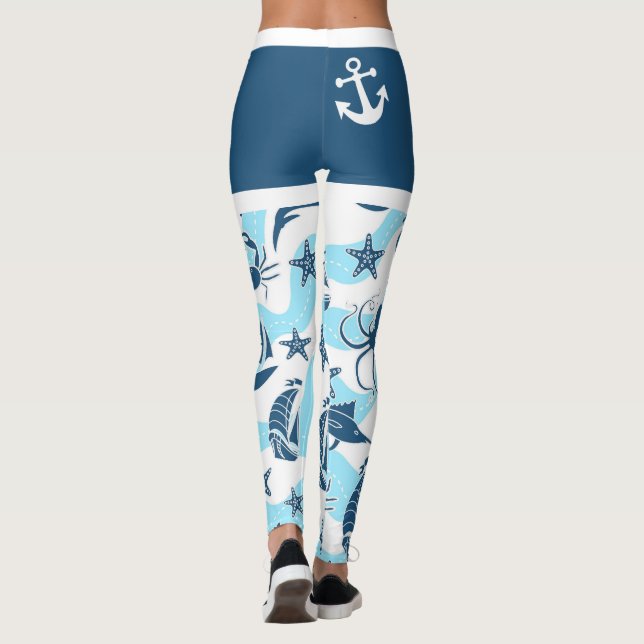 Leggings Nautical Blue White Anchour Sailboat Sea Life Beac (Reverso)
