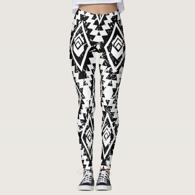 Leggings Navajo tribal: geométrico blanco negro. (Anverso)