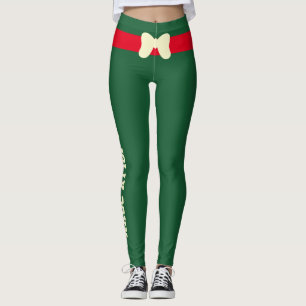 Leggings Navidad Alegre Personalizada Roja Cinta de Marfil 