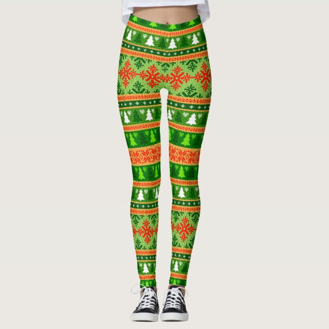 LEGGINGS NAVIDAD ÁRBOL VERDE ORNAMENTOS ROJOS BLANCOS (Anverso)