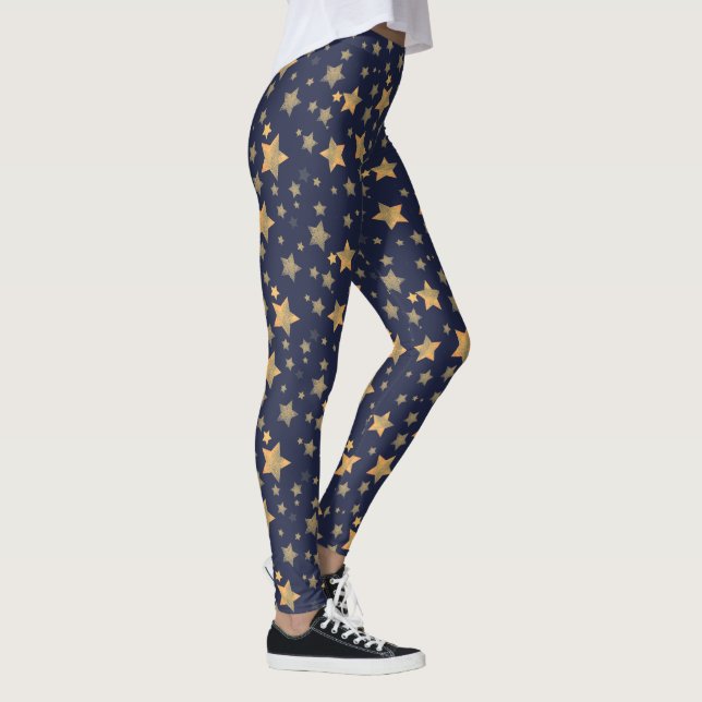 Leggings Navidad con el patrón estrella azul y dorado (Derecha)