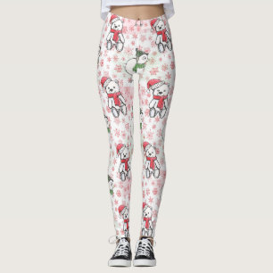 Leggings Navidad de osito de peluche y pajarito con acuarel