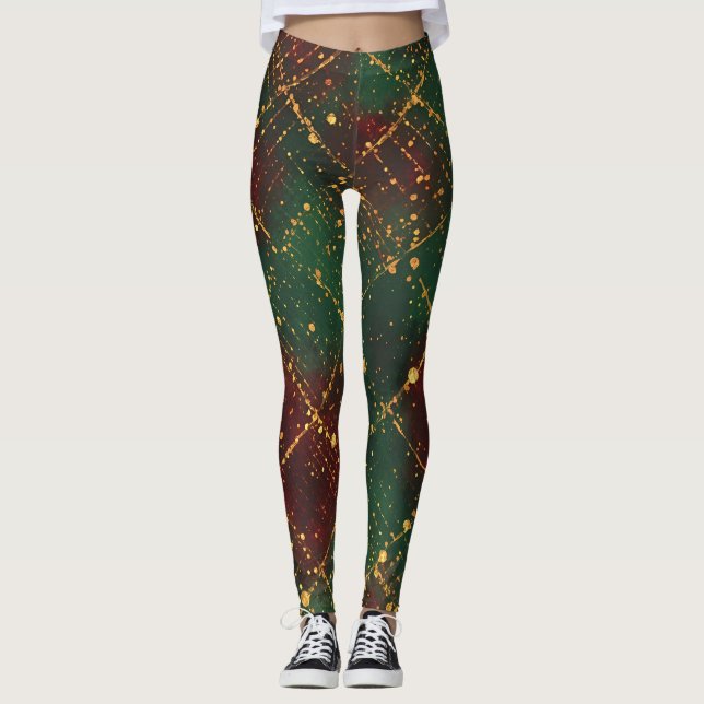 Leggings Navidad, Feliz Navidad, Lujo Dorado Rojo Verde  (Anverso)