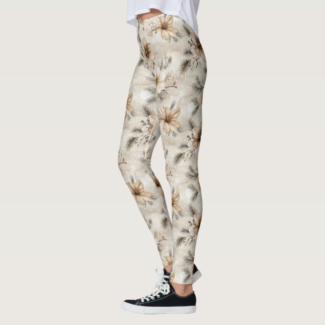 Leggings Navidad Floral Marrón Crema (Izquierda)