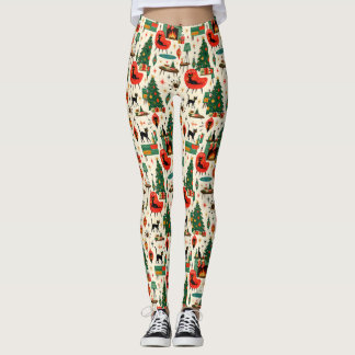 Leggings Navidad Gatos Modernos de Medianos del Siglo Retro