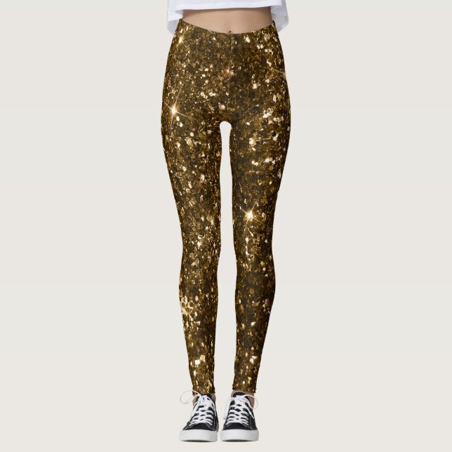 Leggings Navidad Negro y Dorado Falso Brillo Navidad (Anverso)