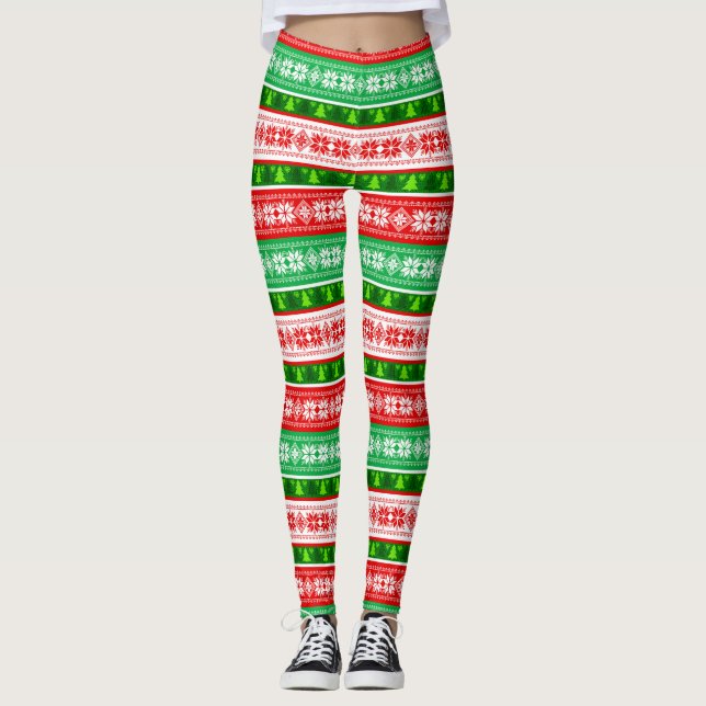 LEGGINGS NAVIDAD ORNAMENTALES DISEÑO VERDE ROJO BLANCO (Anverso)