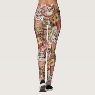 Leggings Navidad Retro Vintage: Collage Rosa