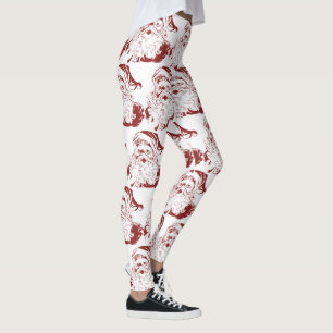 Leggings Navidad Vintage, Jolly Santa Claus Retro de rojo