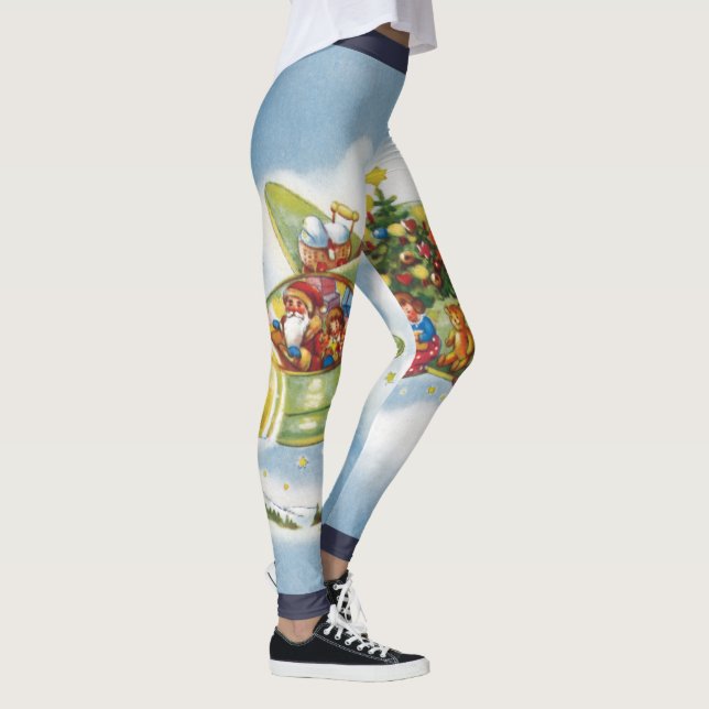 Leggings Navidad vintage, Santa Claus volando un avión (Derecha)
