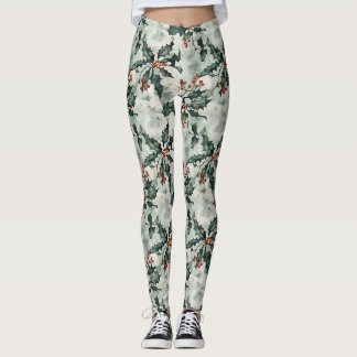 Leggings Navidades acuarela Flores y bayas