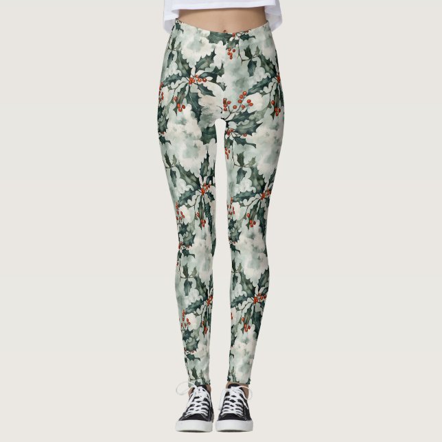 Leggings Navidades acuarela Flores y bayas (Anverso)