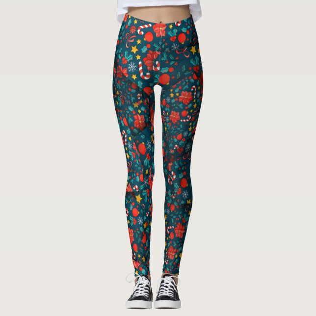 Leggings Navidades Adorables Poinsettias & Candy [3D] Yoga (Anverso)