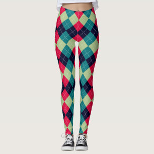 Leggings Navidades Argyle Plaid Patrón Verde Rojo