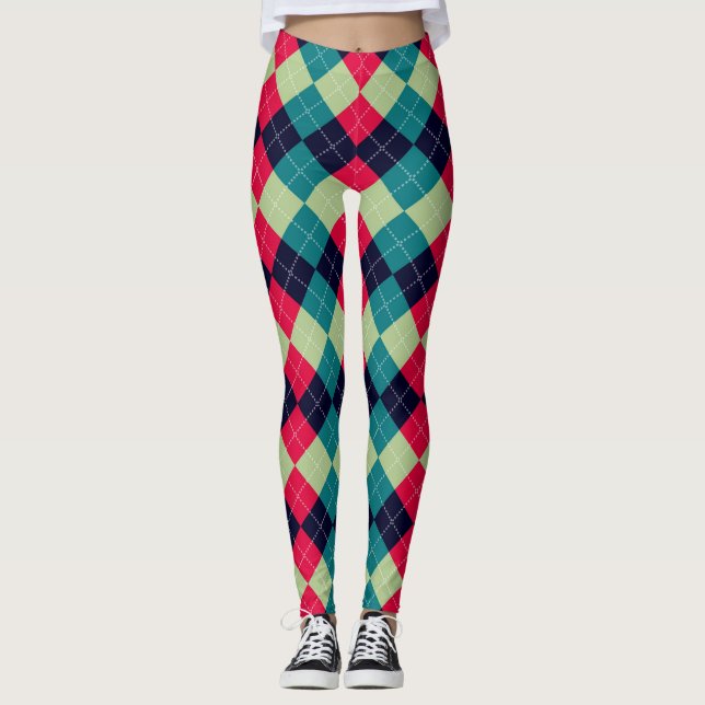Leggings Navidades Argyle Plaid Patrón Verde Rojo (Anverso)