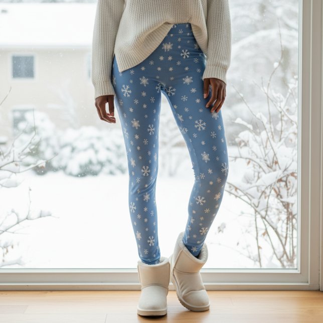 Leggings Navidades azul claro del patrón de copo de nieve e (Winter Snowflake Pattern Light Blue Christmas Leggings
)