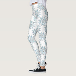 Leggings Navidades Azules Copos de Nieve, Patrón Blizzard d