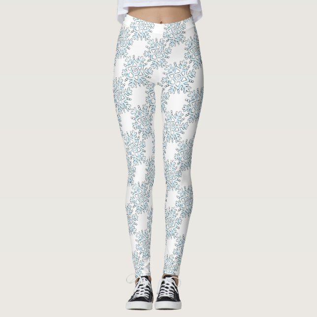 Leggings Navidades Azules Copos de Nieve, Patrón Blizzard d (Anverso)