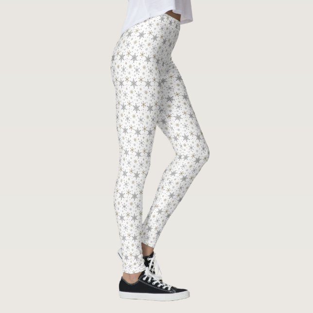 Leggings Navidades blancos de vacaciones doradas con copos  (Derecha)