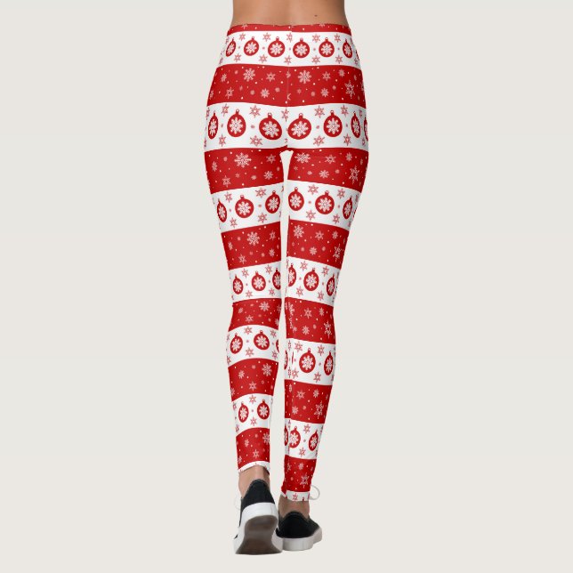 Leggings Navidades blancos y rojos copos de nieve y bolas (Reverso)