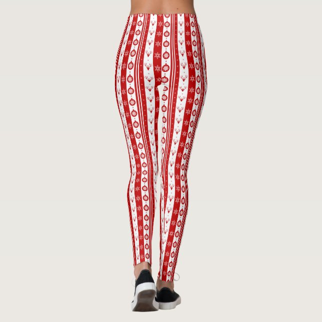 Leggings Navidades blancos y rojos venados y copos de nieve (Reverso)