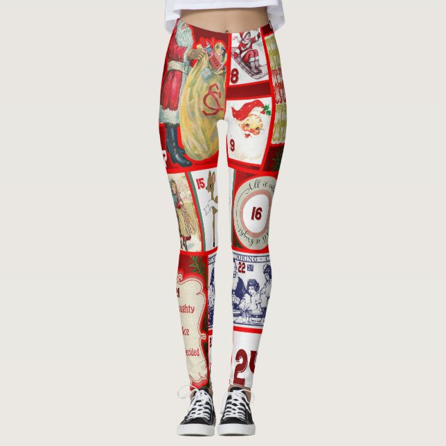 Leggings Navidades bloquean cuadrados de Ilustracion (Anverso)