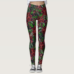 Leggings Navidades Burgundy Poinsettia Flores acuáticas