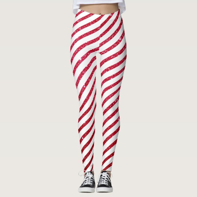 Leggings Navidades Candy Cane Purpurina vacaciones desnudas (Anverso)