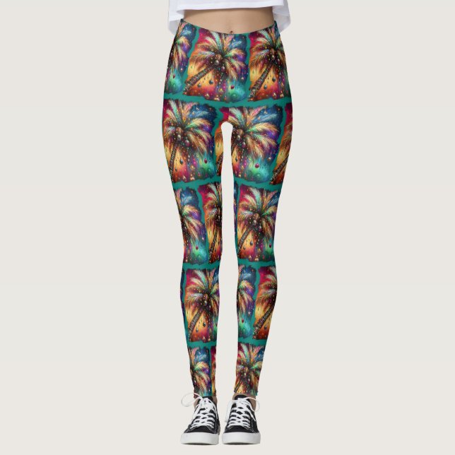 Leggings Navidades caprichosos Palm Tree Tropical Beach Viv (Anverso)