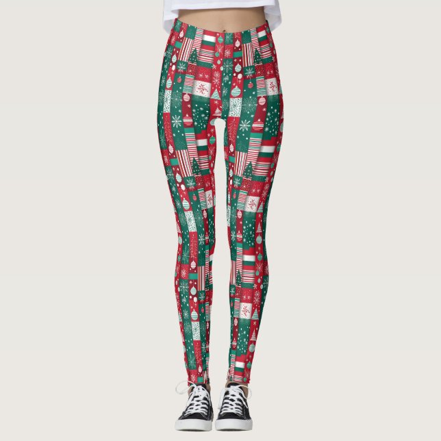 Leggings Navidades Clásicos Patrón de papel de ajuste Verde (Anverso)