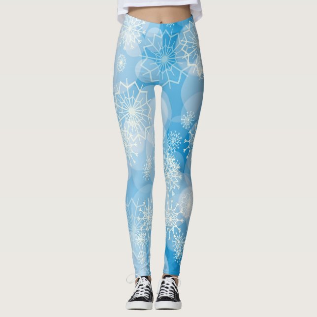 Leggings Navidades con copos de nieve en un fondo azul (Anverso)
