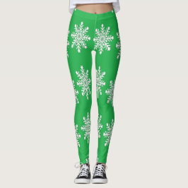 Leggings Navidades con copos de nieve en verde