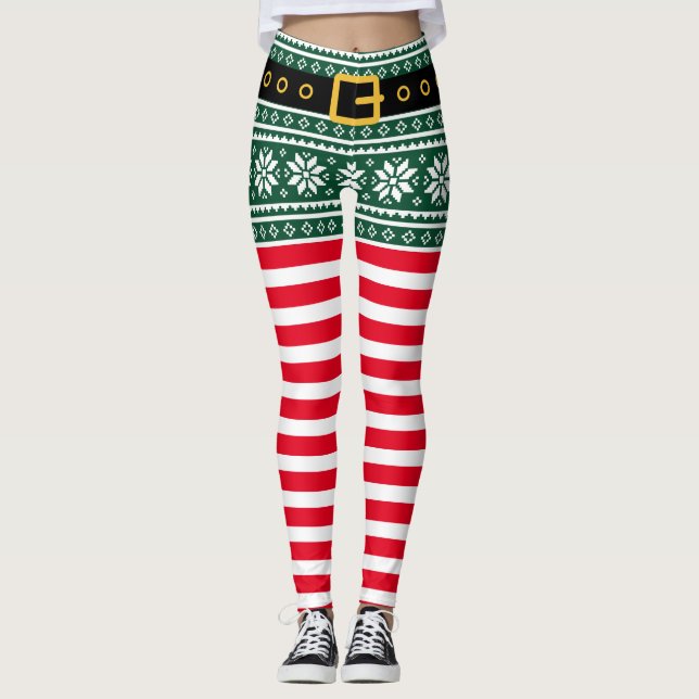 Leggings Navidades con tinta de copo de nieve a rayas rojas (Anverso)