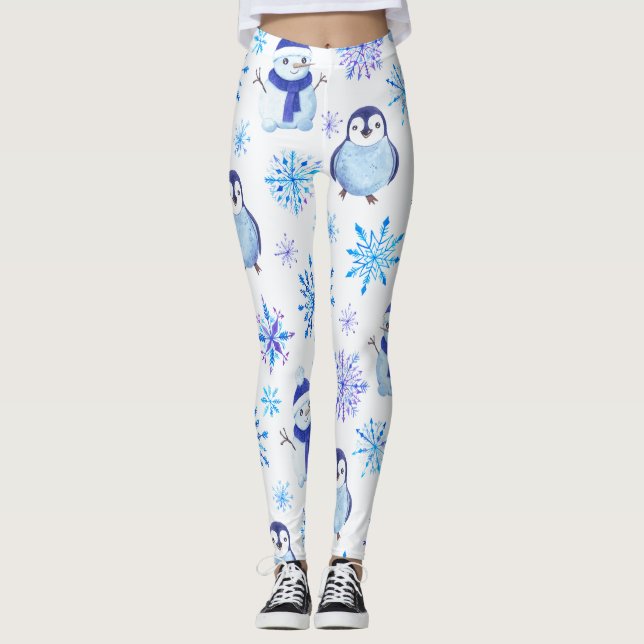 Leggings Navidades Copos de nieve, hombres de nieve y pingü (Anverso)