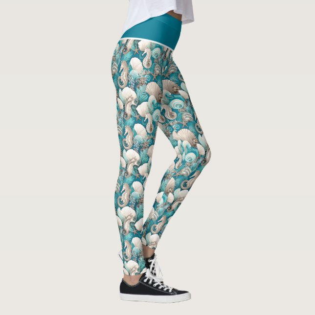 Leggings Navidades costeros Patrón audaz de caballito de ma (Derecha)
