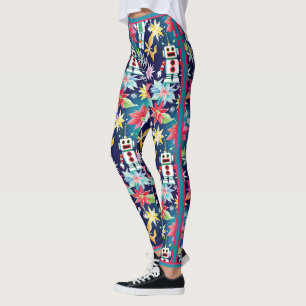 Leggings Navidades curos retro robots floral