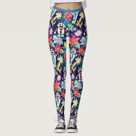 Leggings Navidades curos retro robots floral