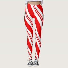 Leggings Navidades Cute Candy Cane Rojo Patrón Despojado