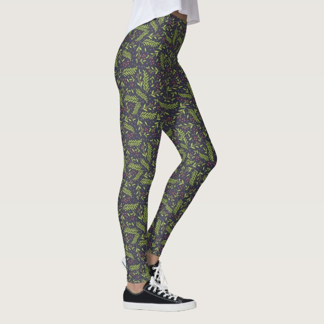 Leggings Navidades Cypress Snowflakes Berries Flores rojas (Derecha)