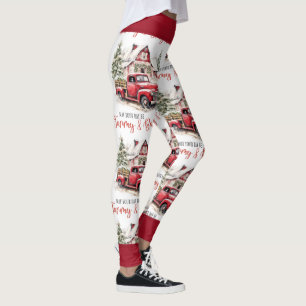 Leggings Navidades de acuarela Camión de época y granero
