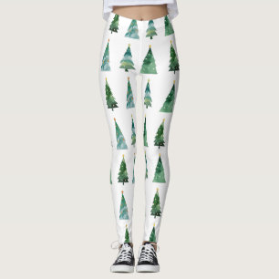 Leggings Navidades de Árbol de Invierno de Color Verde Blan