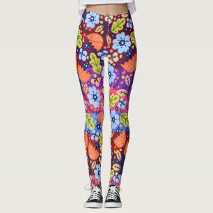 Leggings Navidades de arte floral verde claro oscuro azul b