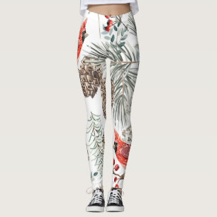 Leggings Navidades de aves cardinales Patrón de cosecha