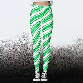 Leggings Navidades de banda diagonal de canto blanco verde
