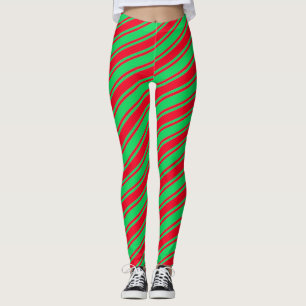 Leggings Navidades de banda diagonal de canto verde rojo