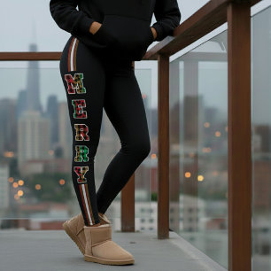 Leggings Navidades de banda lateral de impresión Merry Plai