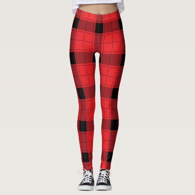 Leggings Navidades De Buffalo Colocados Rojo Y Negro Patter (Anverso)